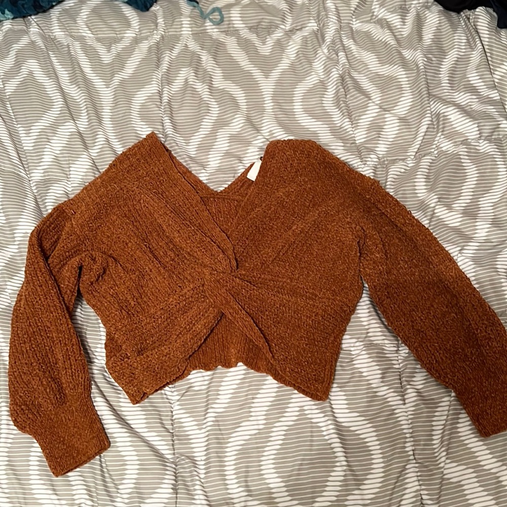brown cropped sweater, never worn before, tag still on, size L